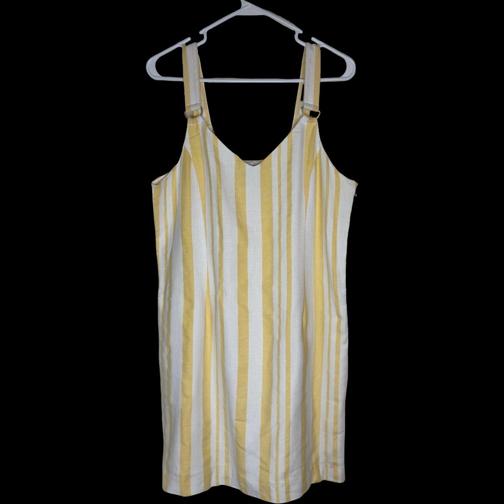 Cato Yellow White Striped Pinafore Shift Dress Womens Medium‎ Cotton Blend